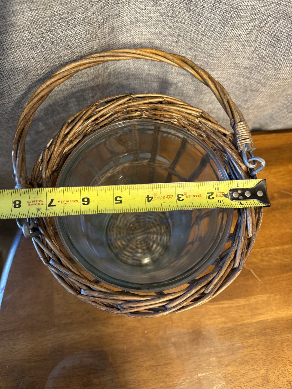 Lot of 2 Vintage Wicker Baskets With Glass Insert Plant Candle Flower Handles