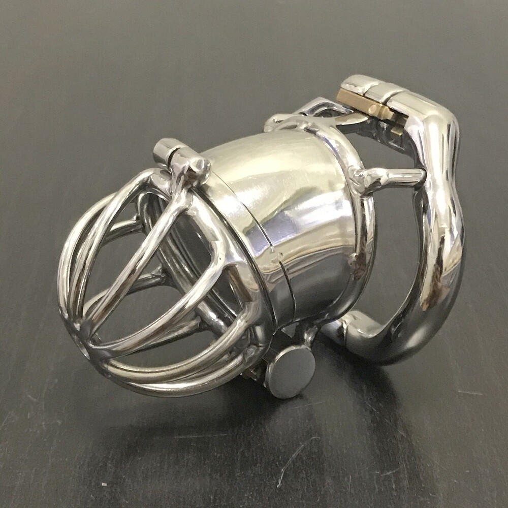 Stainless Steel Male Chastity Device Double-Lock Cage Men Metal Locking Belt 159