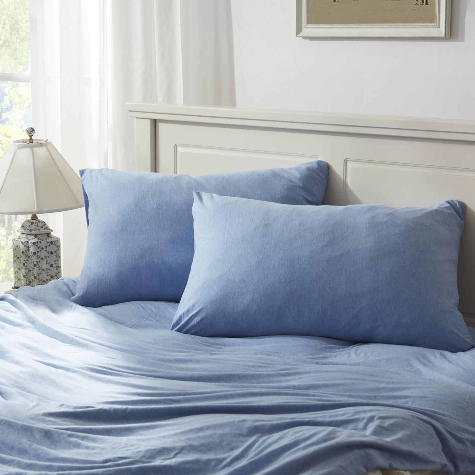 100% Jersey Knit Cotton Queen Size Pillowcases Set of 2, Super Soft Breathabl.