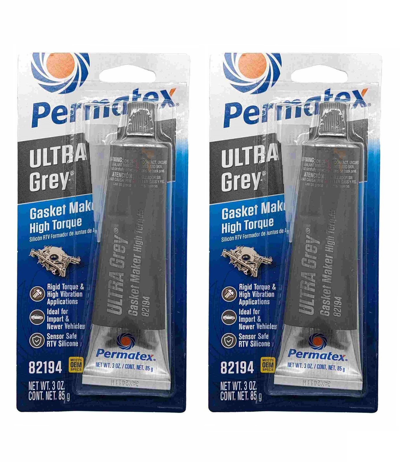 Permatex Ultra Grey RTV Silicone Gasket Maker Set High-Torque 6oz (2x3oz)