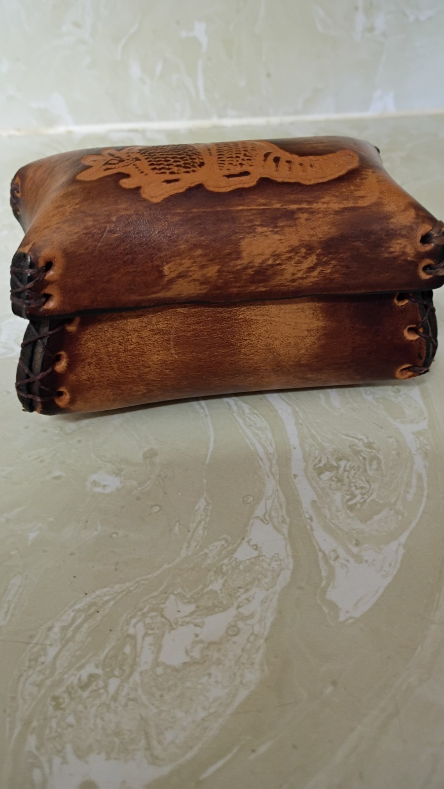 Leather Trinket Box Armadillo Stamped