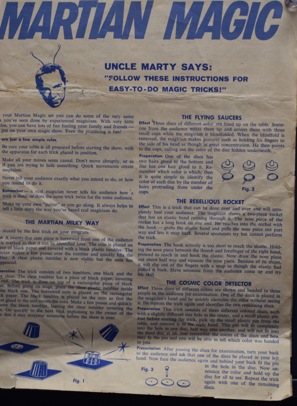 1964 Gilbert Martian Magic Tricks VTG *Instructions Only*