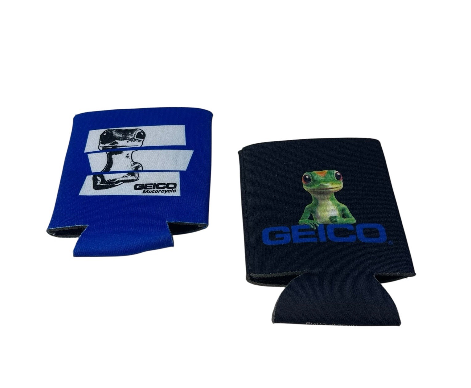Lot of 2 Geico Promo Gecko Royal Blue & Black Can Coozie Koozie