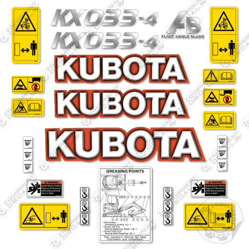 Fits Kubota KX033-4 Decal Kit Mini Excavator - 7 YEAR OUTDOOR 3M VINYL!