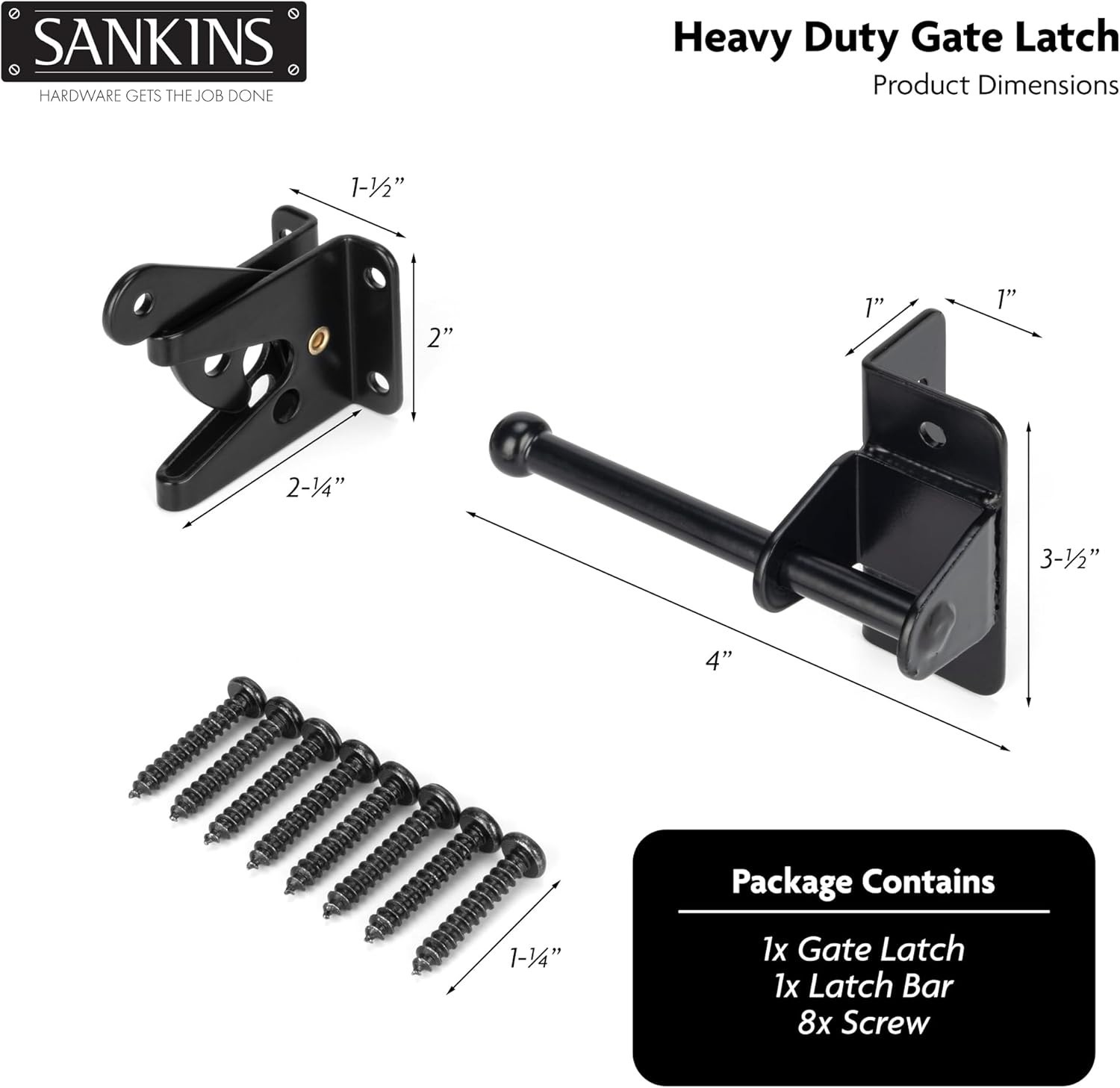 Robust Self-Locking Gate Latch for Wooden Gates - Versatile Installation, Black