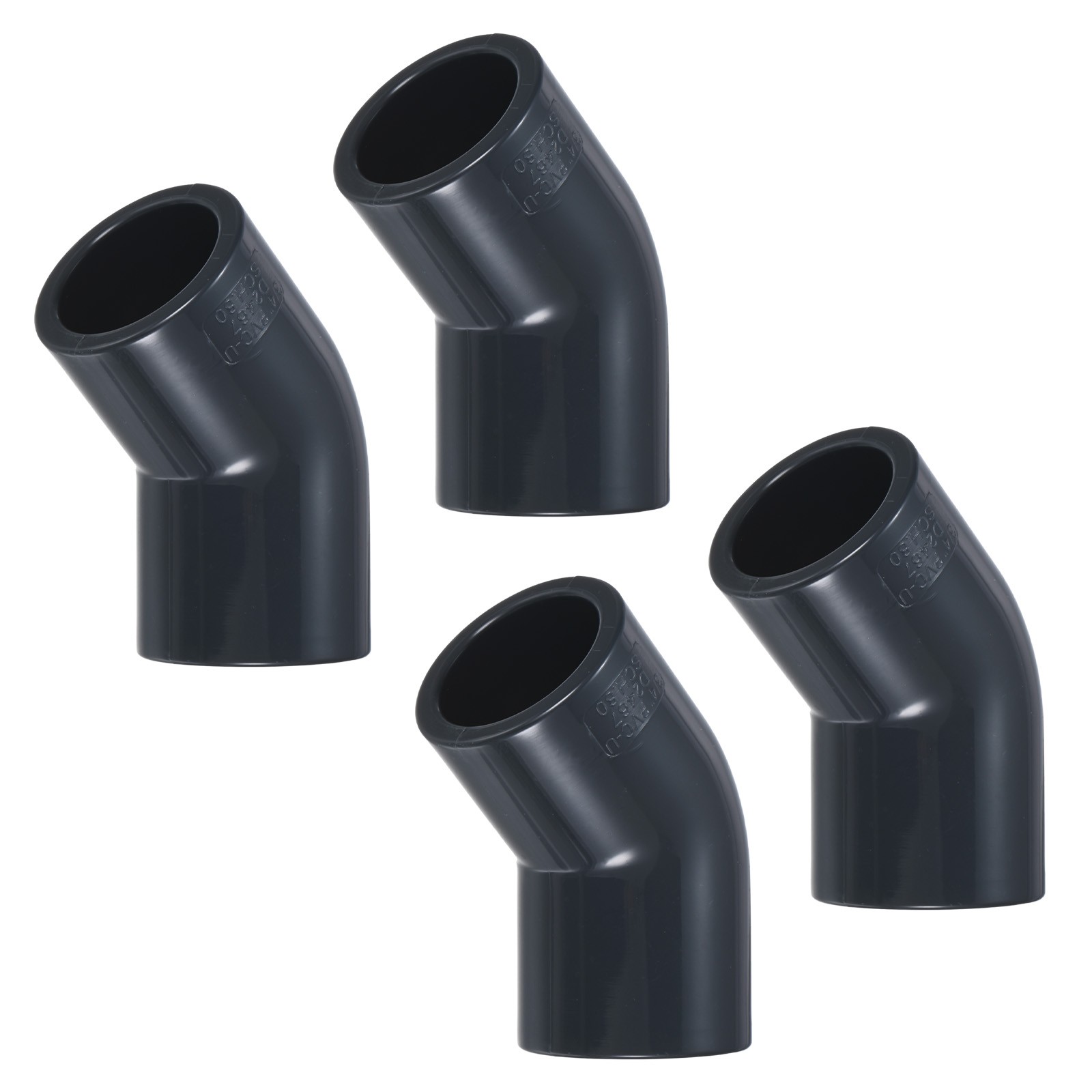 4-Pack 45 Degree Adapter Connector, 3/4" Socket UPVC Pipe Fitting Elbow, Grey