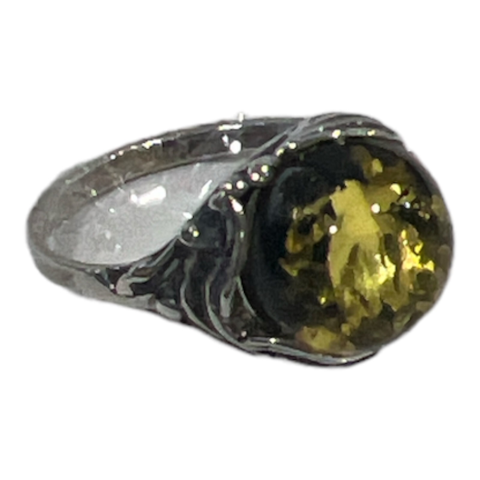 BALTIC GREEN AMBER .925 STERLING SILVER  RING Size 7.0 A.473