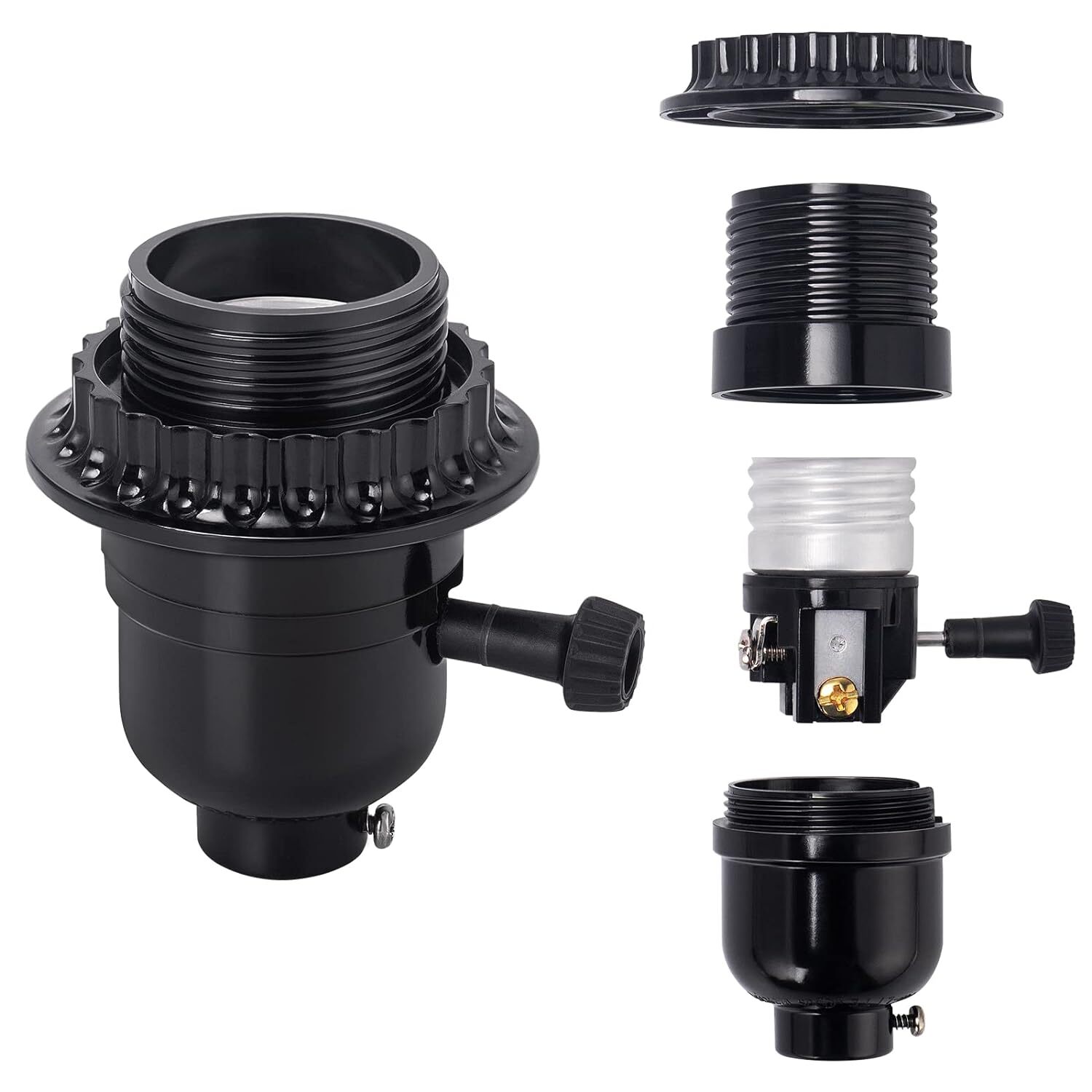 UL Listed E26 Lamp Socket Replacement, Turn Switch Knob ON/Off, Threaded Medi..