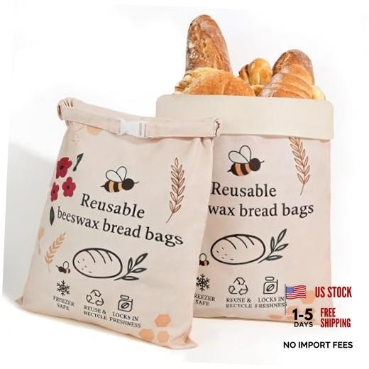 2 Pack Beeswax Bread Bags for Sourdough Homemade Bread, XL X-large Apricot