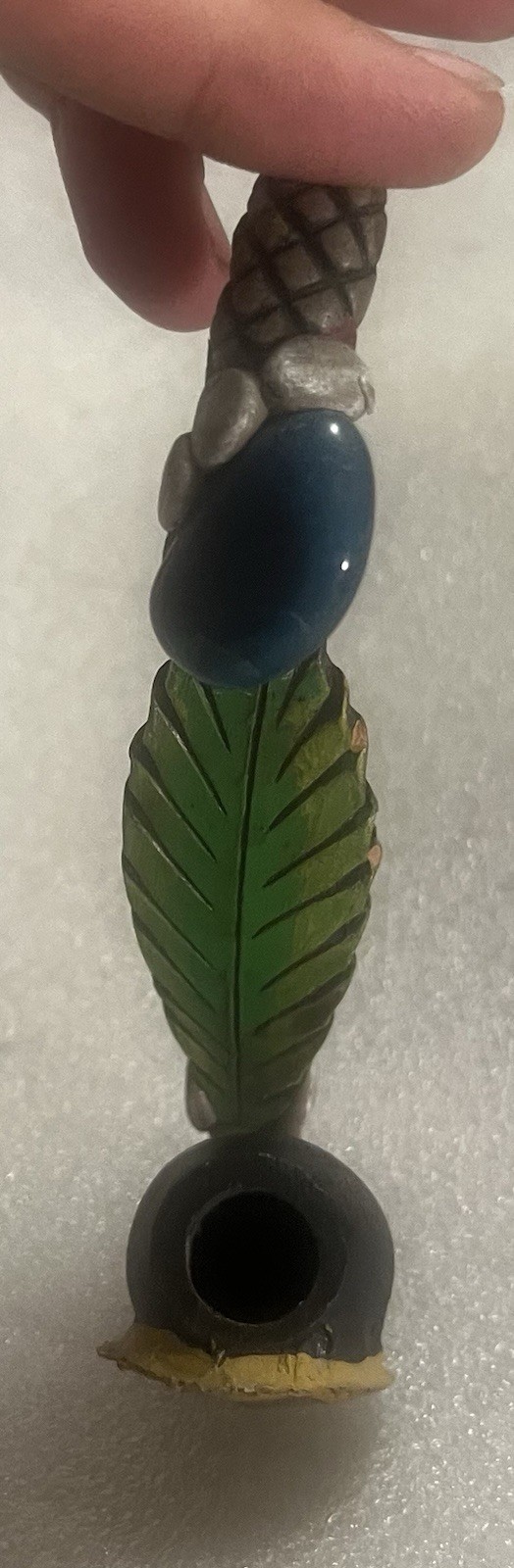 Handmade Peruvian Pipe - Carved Leaf & Stone Design - Andean Folk Art