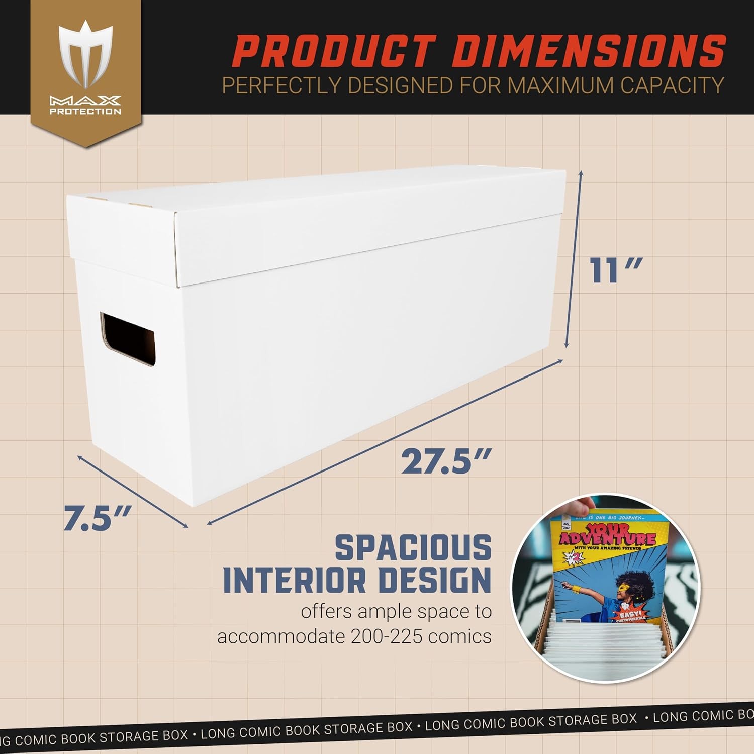 Max Protection Comic Book Long Box - 3 Count Storage Boxes | White Corrugated