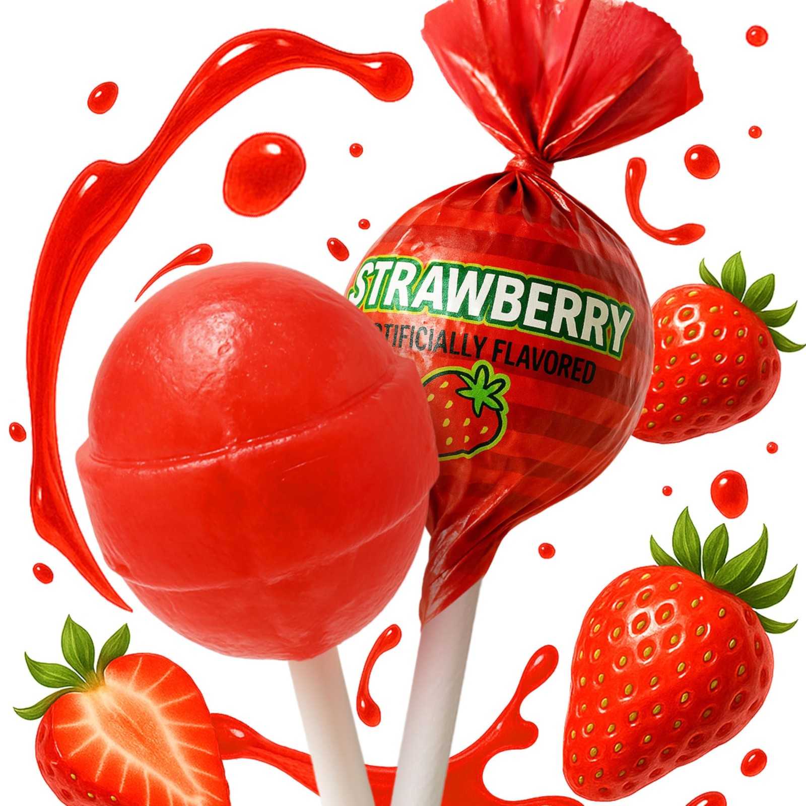 Strawberry Lollipops – 65 Count Bulk Candy Pack, Individually Wrapped Suckers...