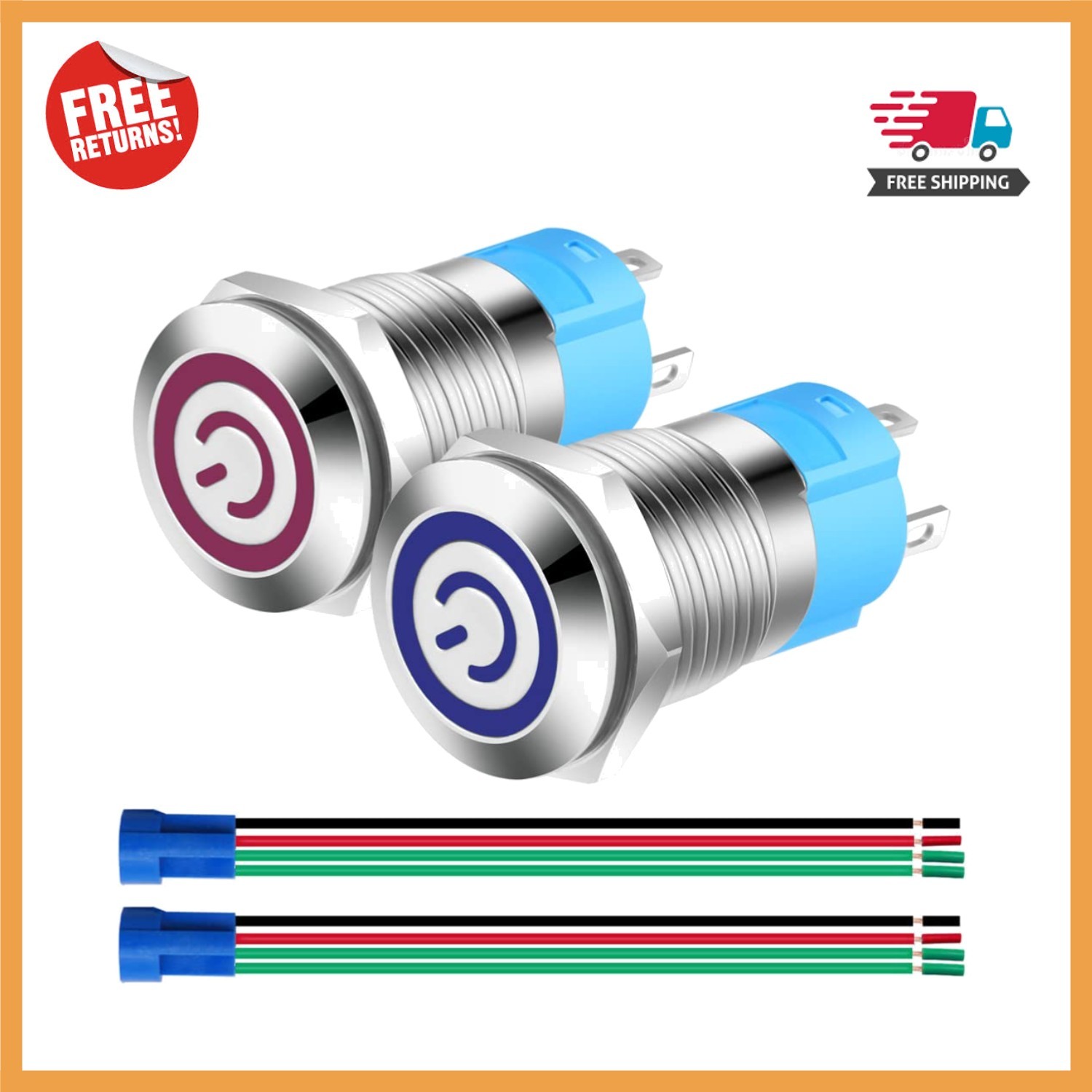 Latching 2PCS Stainless Steel Push Button Switch with LED and  Protection