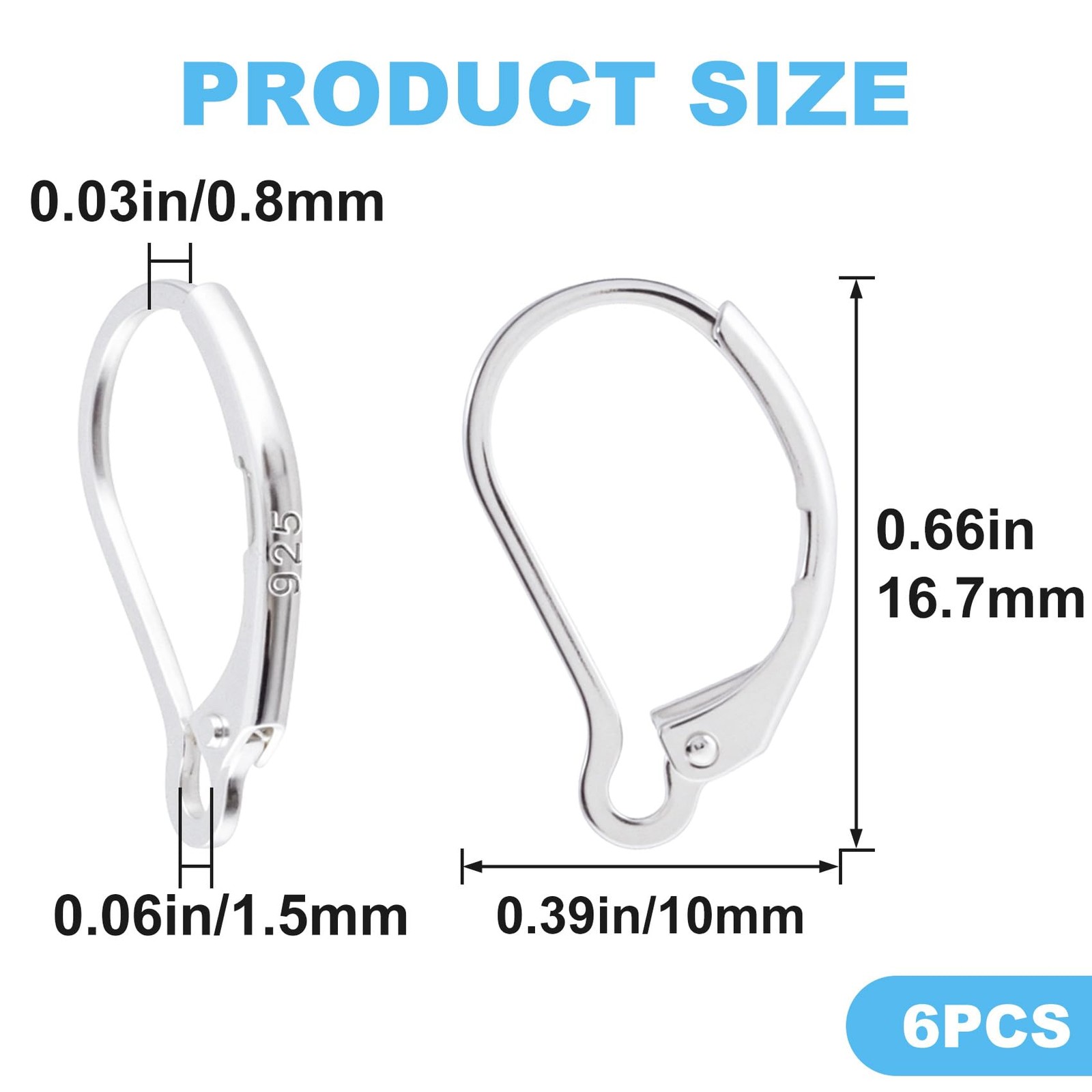6pcs Silver Plated Earring Hooks, Hypoallergenic Leverback Earring Backs Clas...