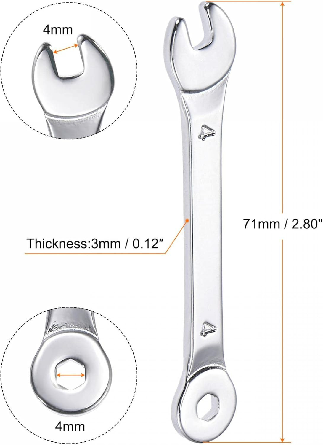 Thin Combination Wrench with Offset 6-Point End and Angled Open End, Metric Mirr