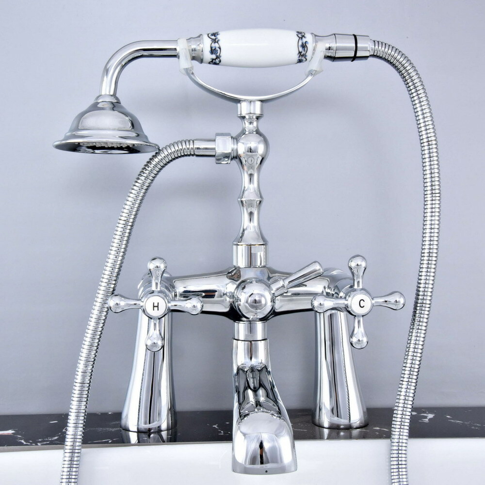 New Chrome Claw foot Bath Tub Faucet With Hand Shower Deck Mounted ftf768