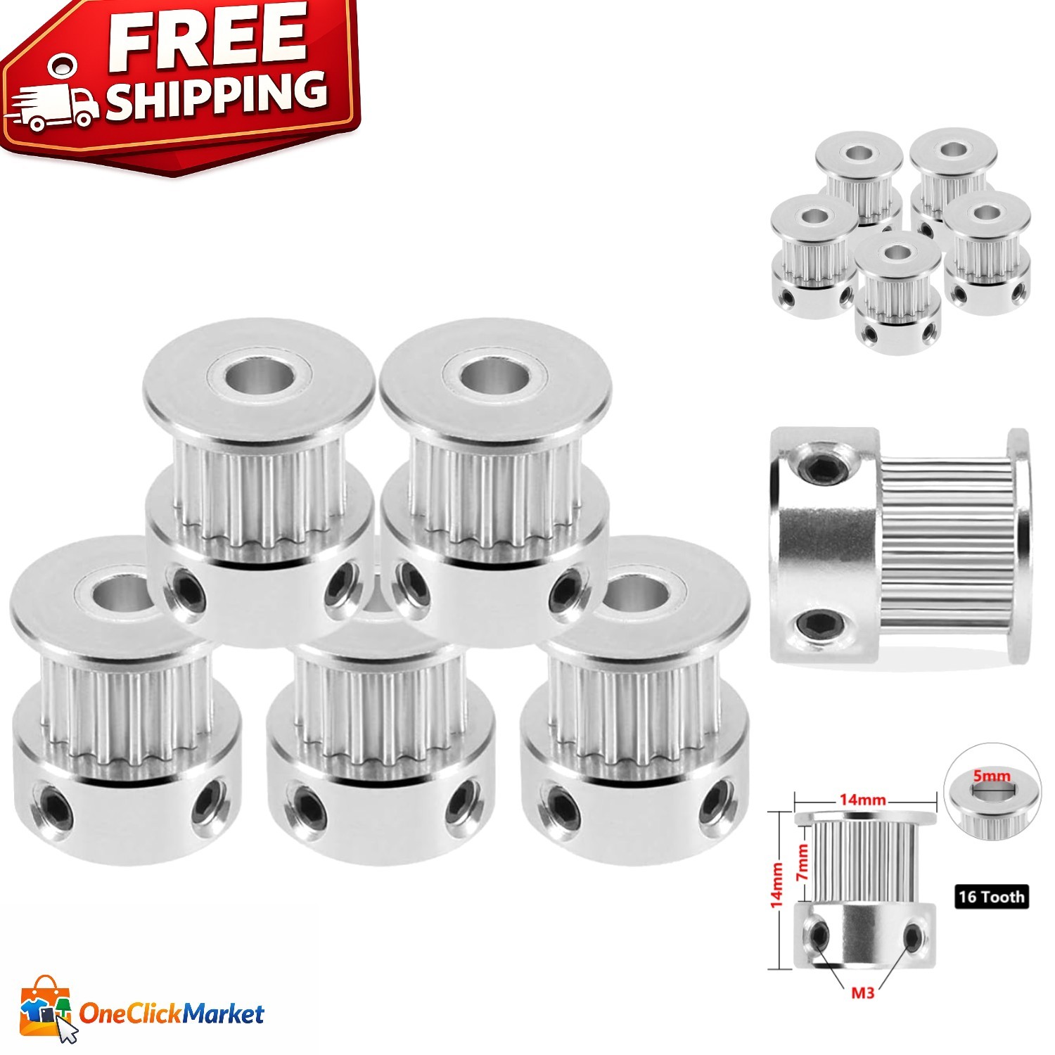 Aluminum Synchronous Wheel GT2 16 Tooth 5mm Bore - Perfect for 3D Printers