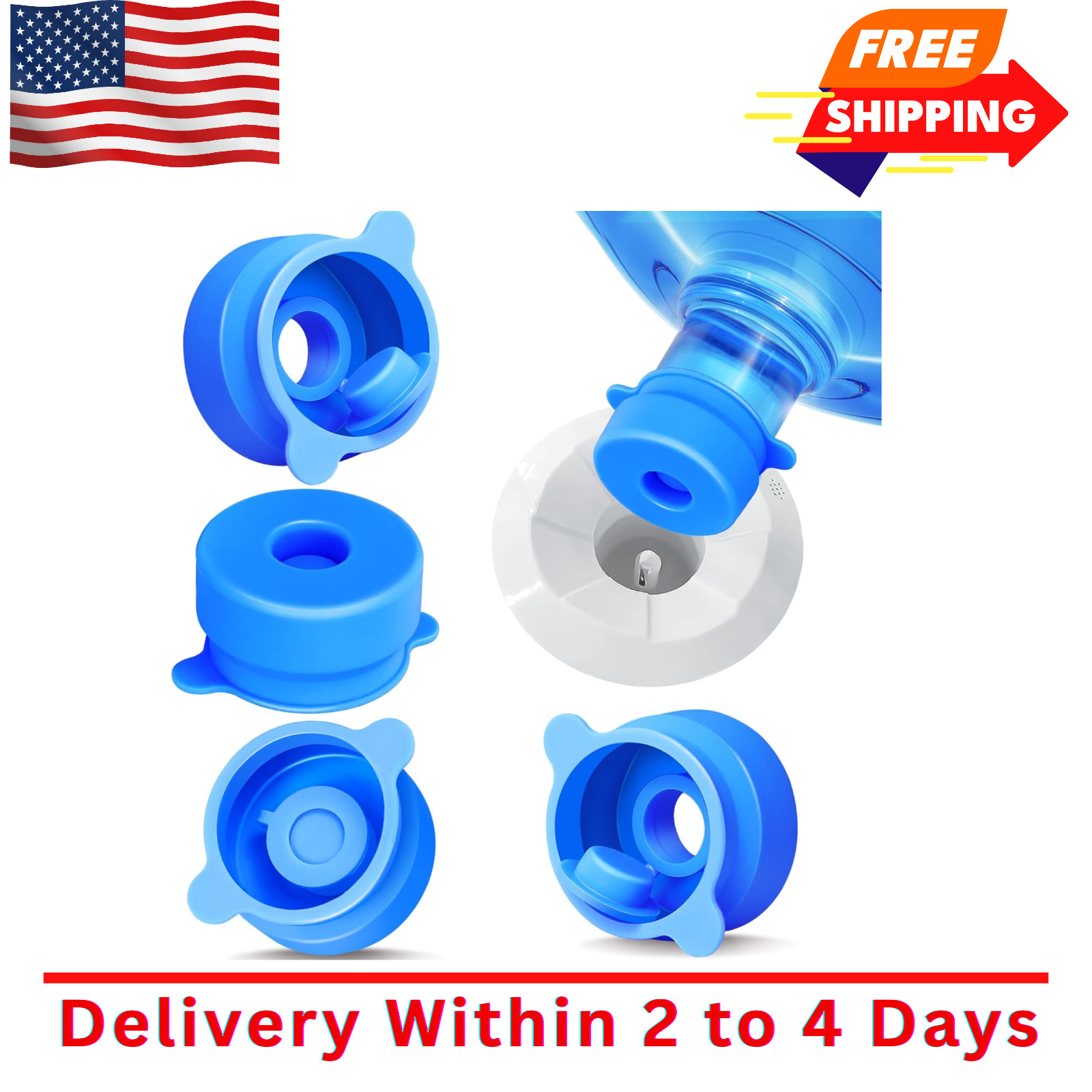 U-Goforst [4 PACK] 3 & 5 Gallon Water Jug Caps - 55mm Silicone Reusable
