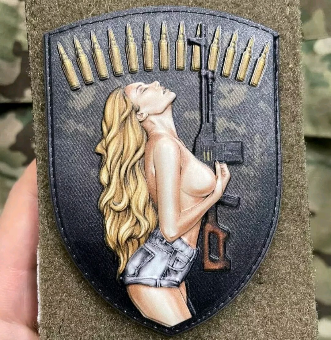 Morale Army Patch Nude Blonde Girl with AK Pixel Tactical Badge Hook PVC 3 D