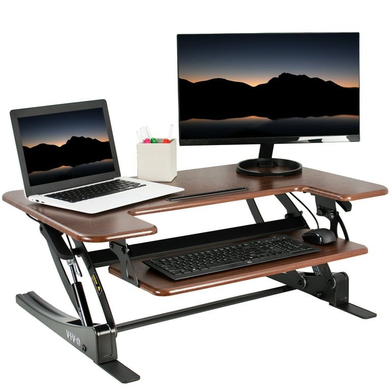 VIVO 36" Height Adjustable Stand Up Desk Converter V Series Quick Sit Walnut