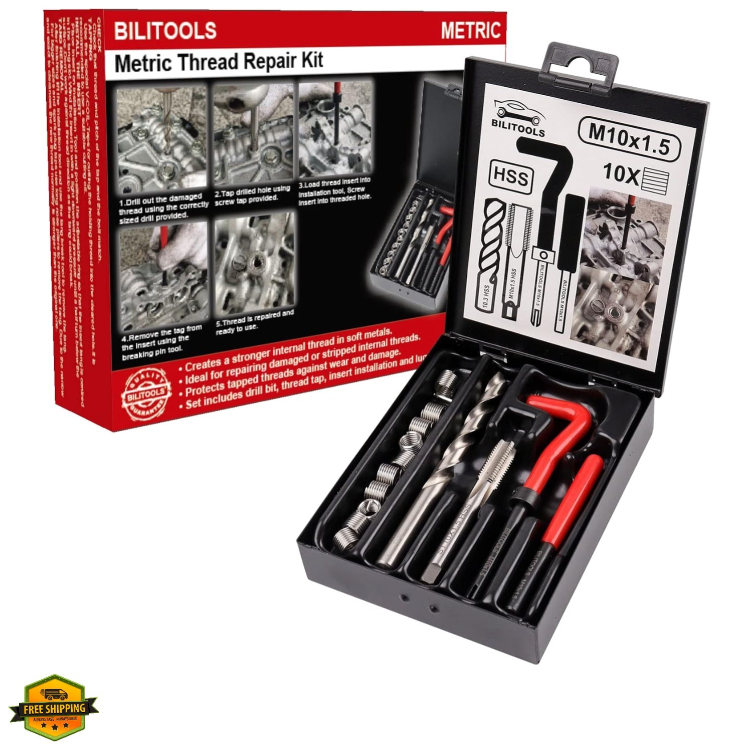 M10x1.5 Thread Repair Kit, HSS Drill Helicoil Repair Kit Metric