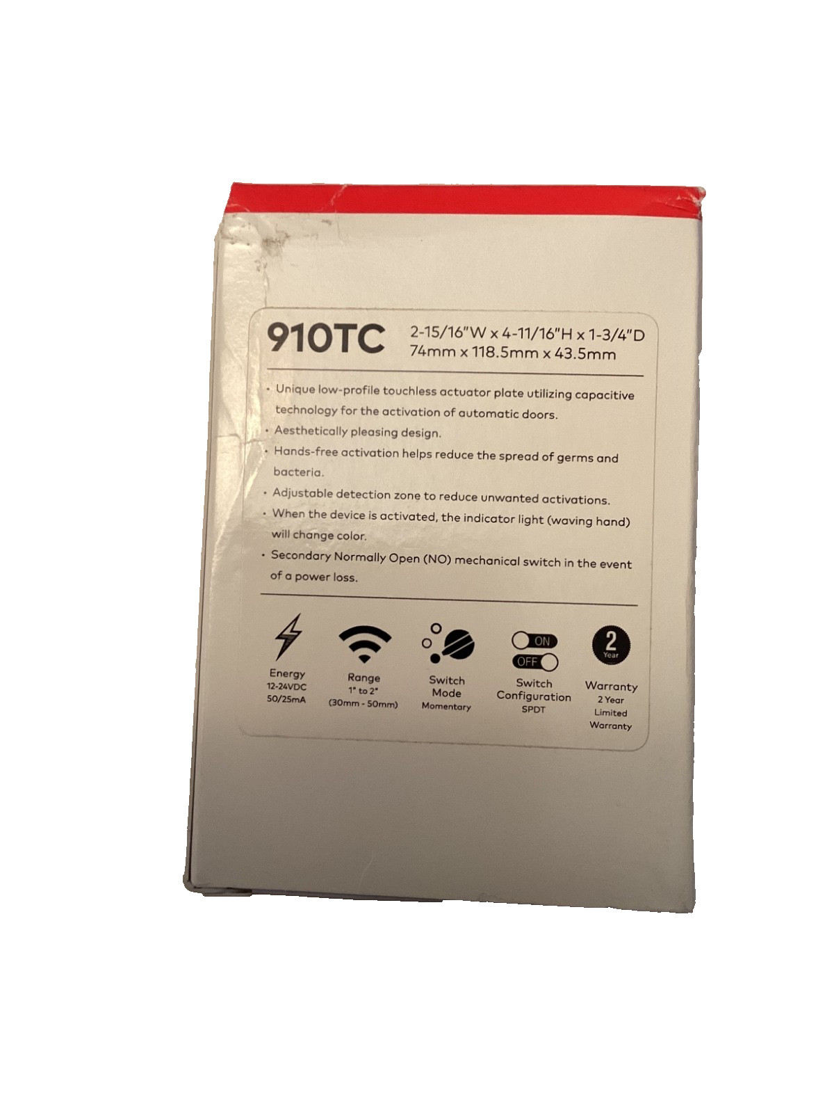 Rutherford Controls / Dormakaba 910TC Touchless Switch, Wave to Open