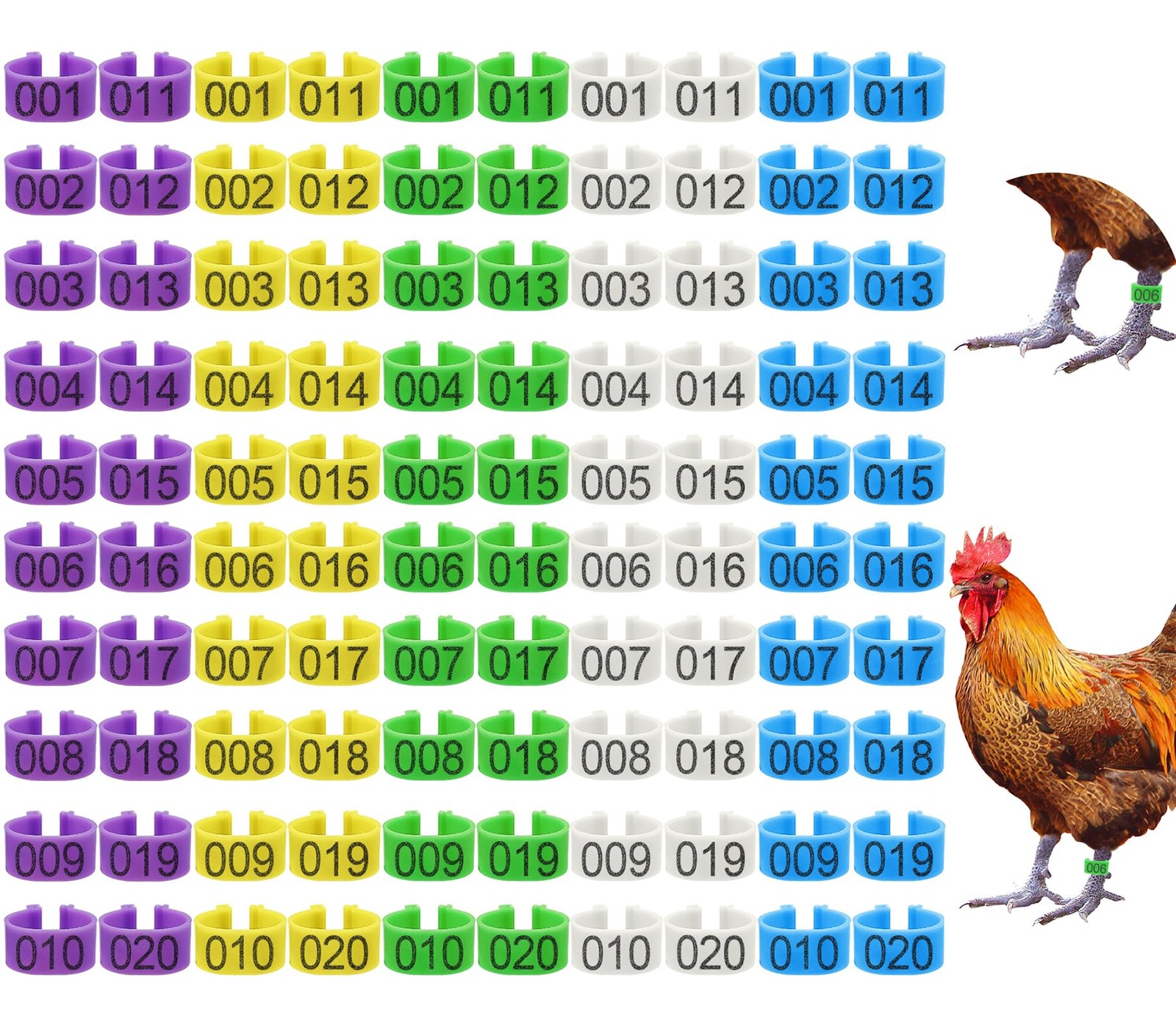 100Pcs 16mm Chicken Leg Rings 5 Colors Numbered Chicken Identification Leg Ba...