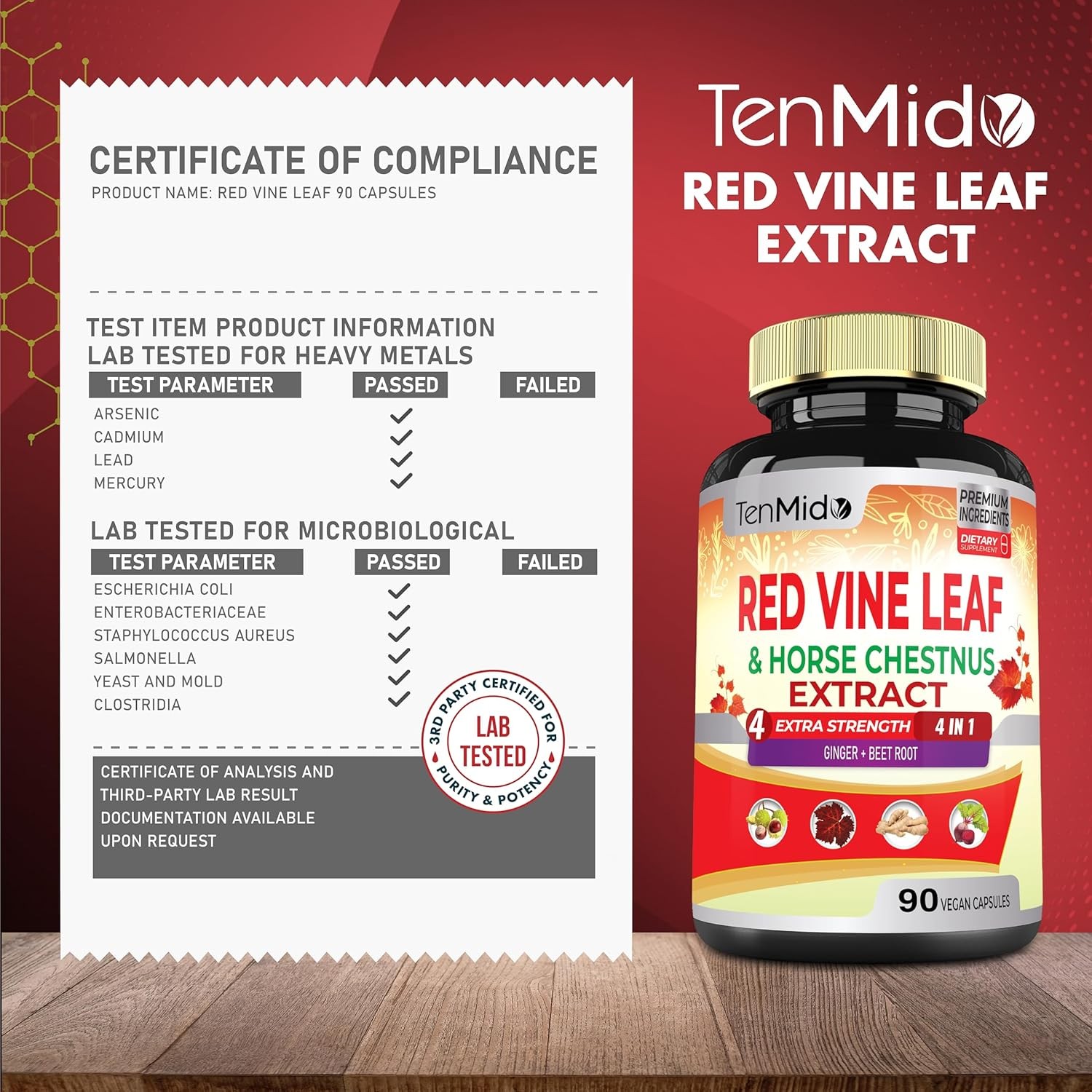 Red Vine Leaf Extract Capsules - with Horse Chestnut, Beet Root, Ginger -...