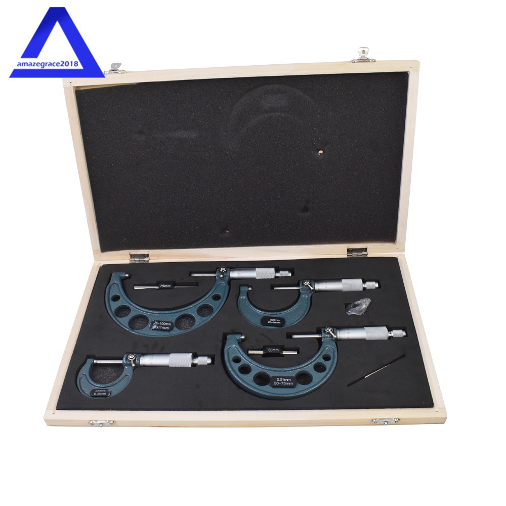 0-4/0.0001" Premium Outside Micrometer Set Machinist Tool Precision Carbide Tips