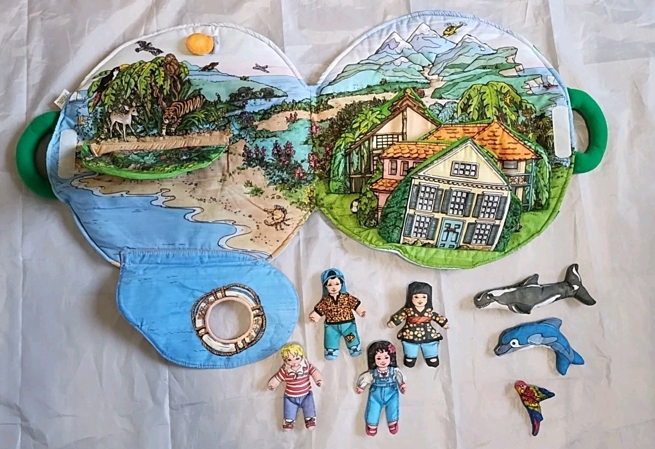 Kidtown Kids World Of Soft Toys Island Playmat Dolls Animals '97 Top 100 Toy EUC