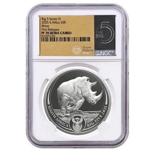 2025 South Africa 1-Oz Silver Big 5 III Rhino PROOF NGC PF70UC FR Intl Customer