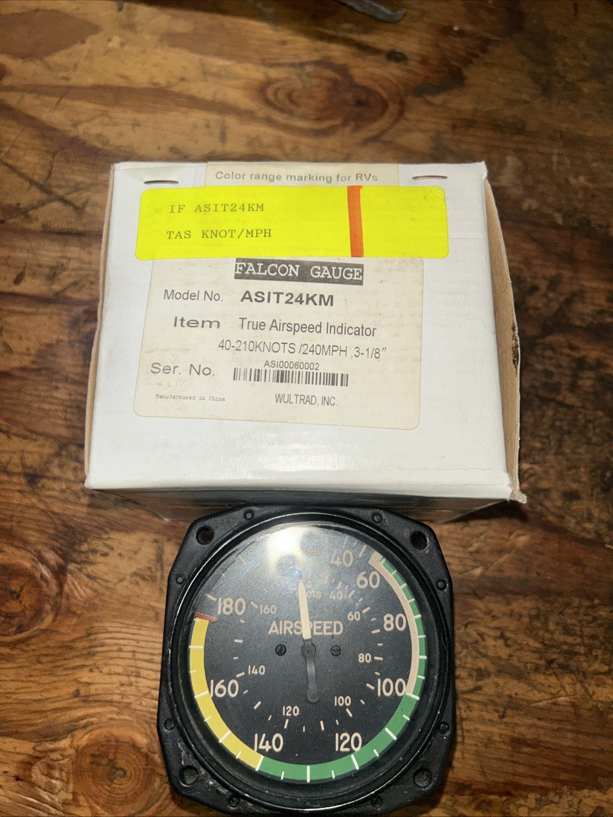 True Airspeed,  Falcon Gauge 40-210Knots/240mph,  3-1/8, ASIT24KM Used