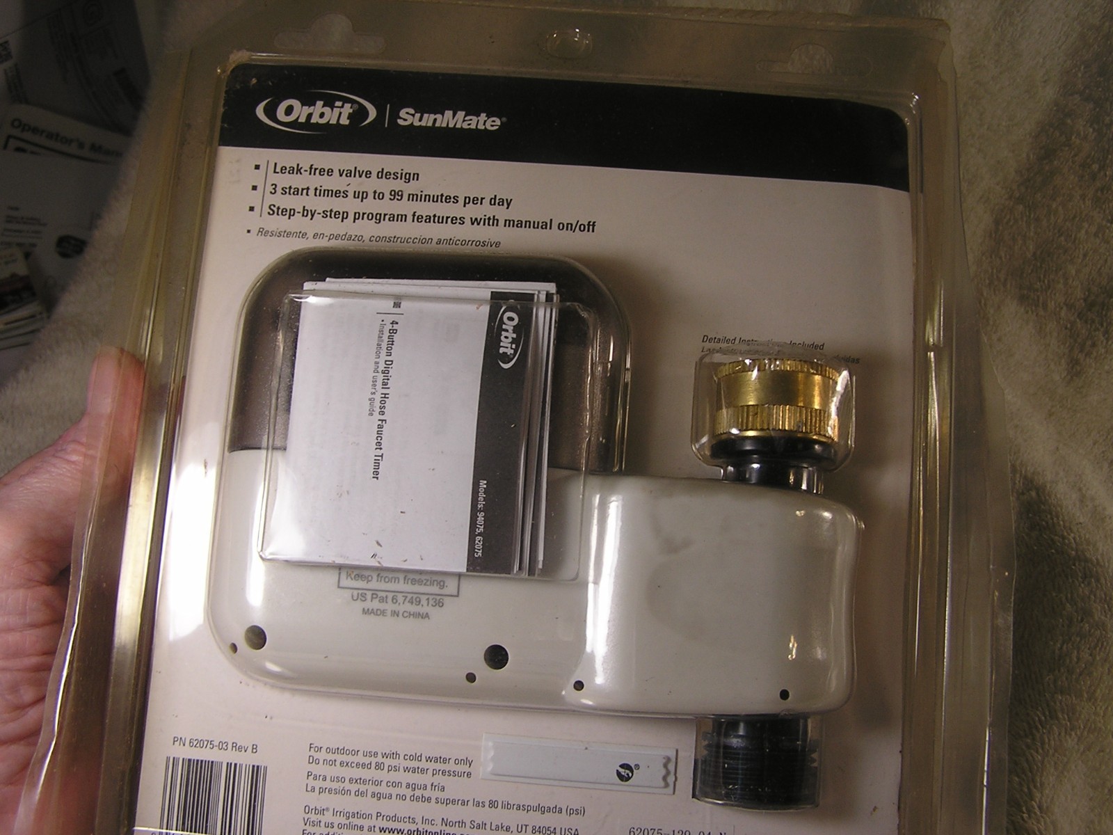Orbit SunMate 62075 Automatic Digital Hose Timer Battery Powered 4 Programs