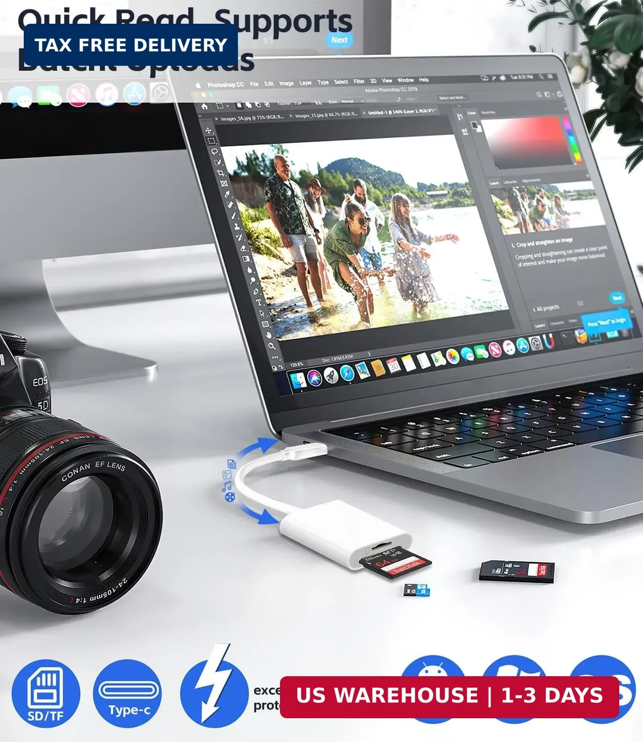 USB C SD Card Reader for iPhone 15 16 17/iPad Pro/MacBook, USB-C Type-C SD Reade