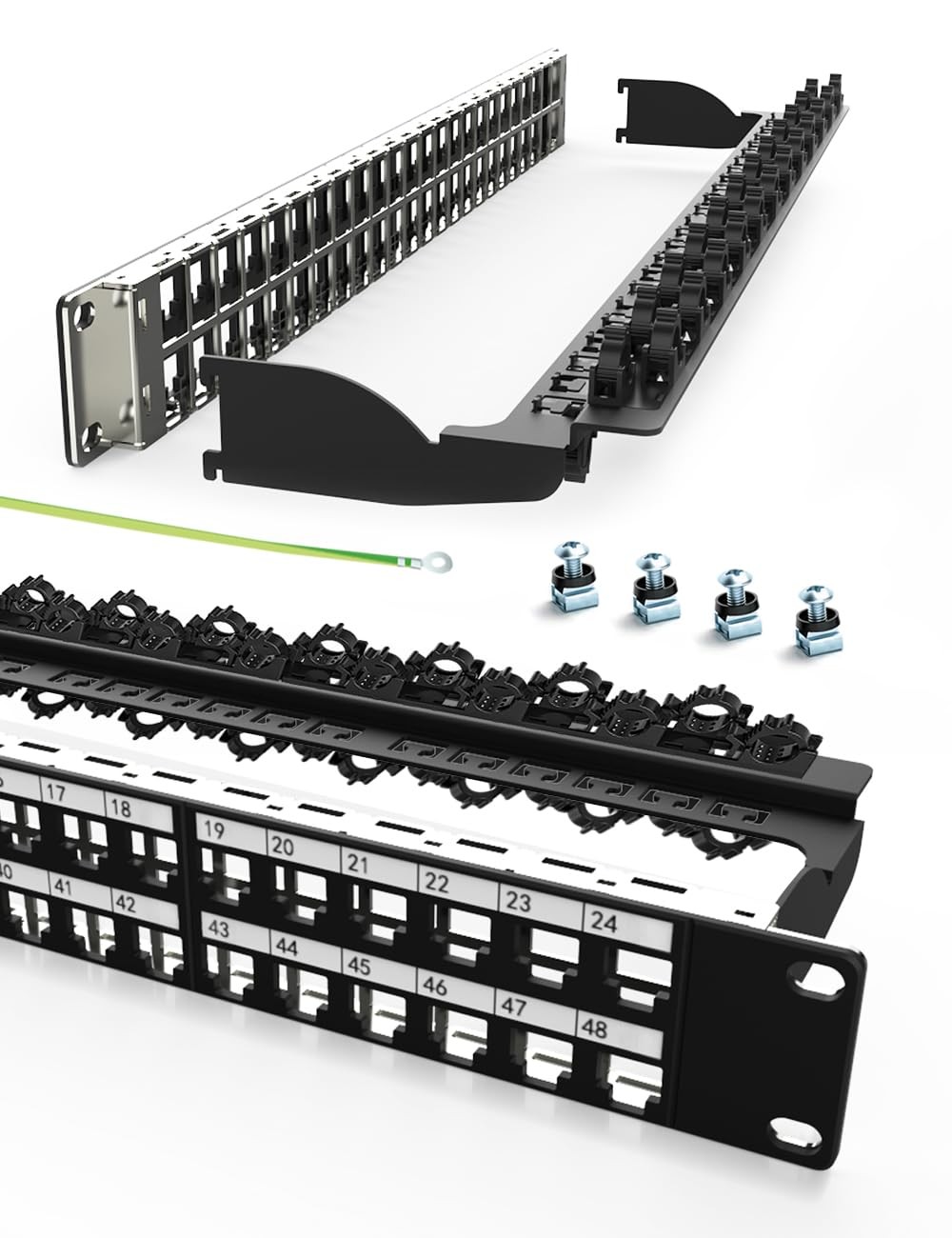 48Port Blank Keystone Rackmount  Wall Mount 1U 19-inch Network Patch Panel wi...