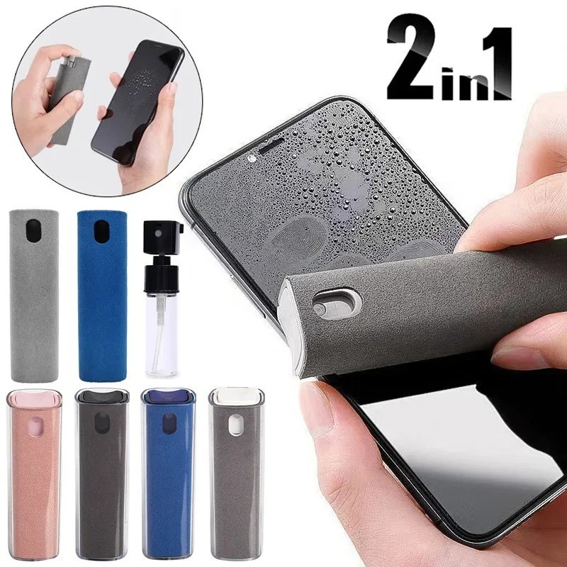 2 in 1 Screen Cleaner Spray Bottle Microfiber Cloth Phone Display Dust Cleaning