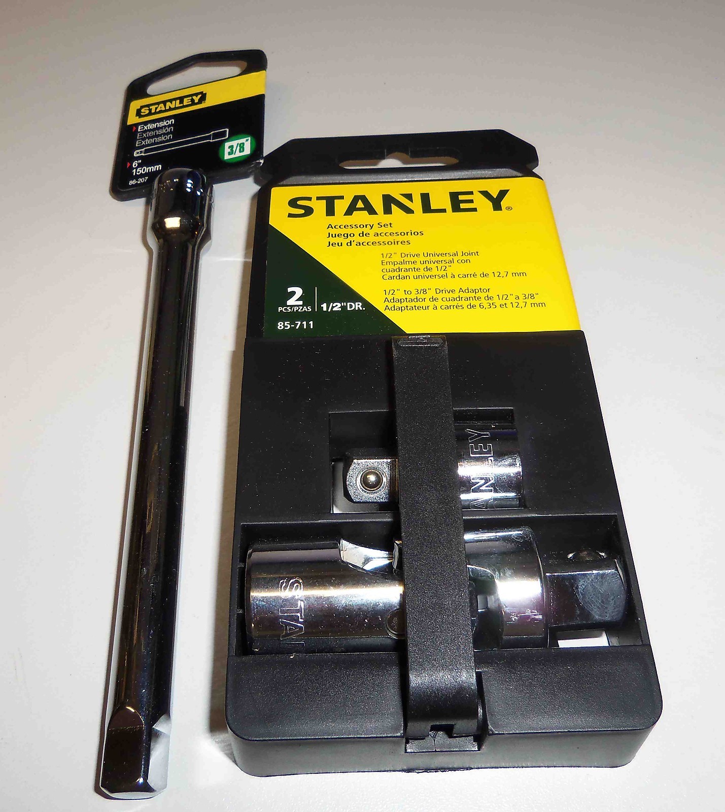 STANLEY 1/2" Drive Universal Joint & Adapter 1/2" to 3/8" 2 Pcs Set plus 6" EXT
