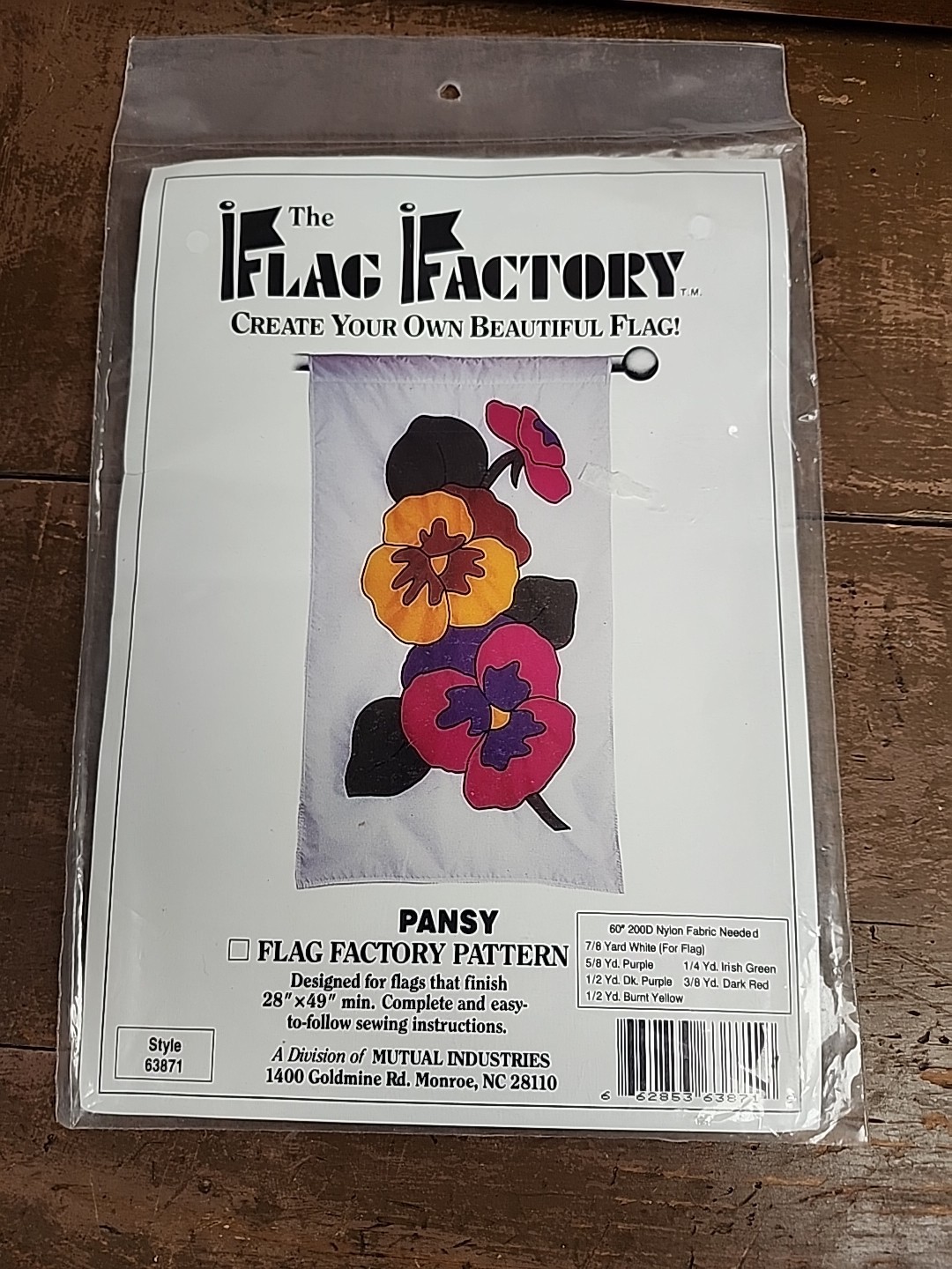 THE FLAG FACTORY Create Your Own Template - VTG Colorful Pansy  NEW NOS