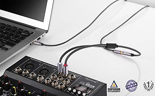 DUKABEL 3.5mm Female to 2 RCA Stereo Adapter, 12inch/30cm, Grey