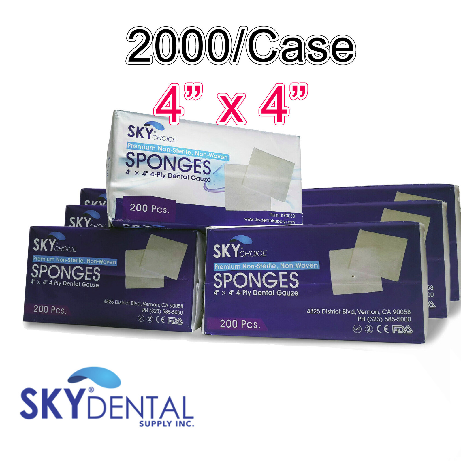 2000/Case 4 Ply Dental 4x4 Non Woven NS Cotton Gauze Sponge HIGH QUALITY