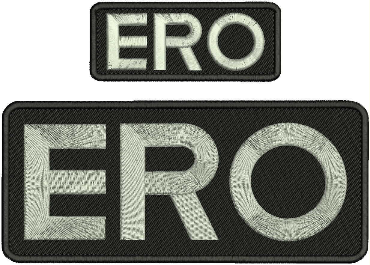 ERO EMBROIDERY PATCHES 4X10 AND 2X5 HOOK ON BACK  SILVER ON BLACK