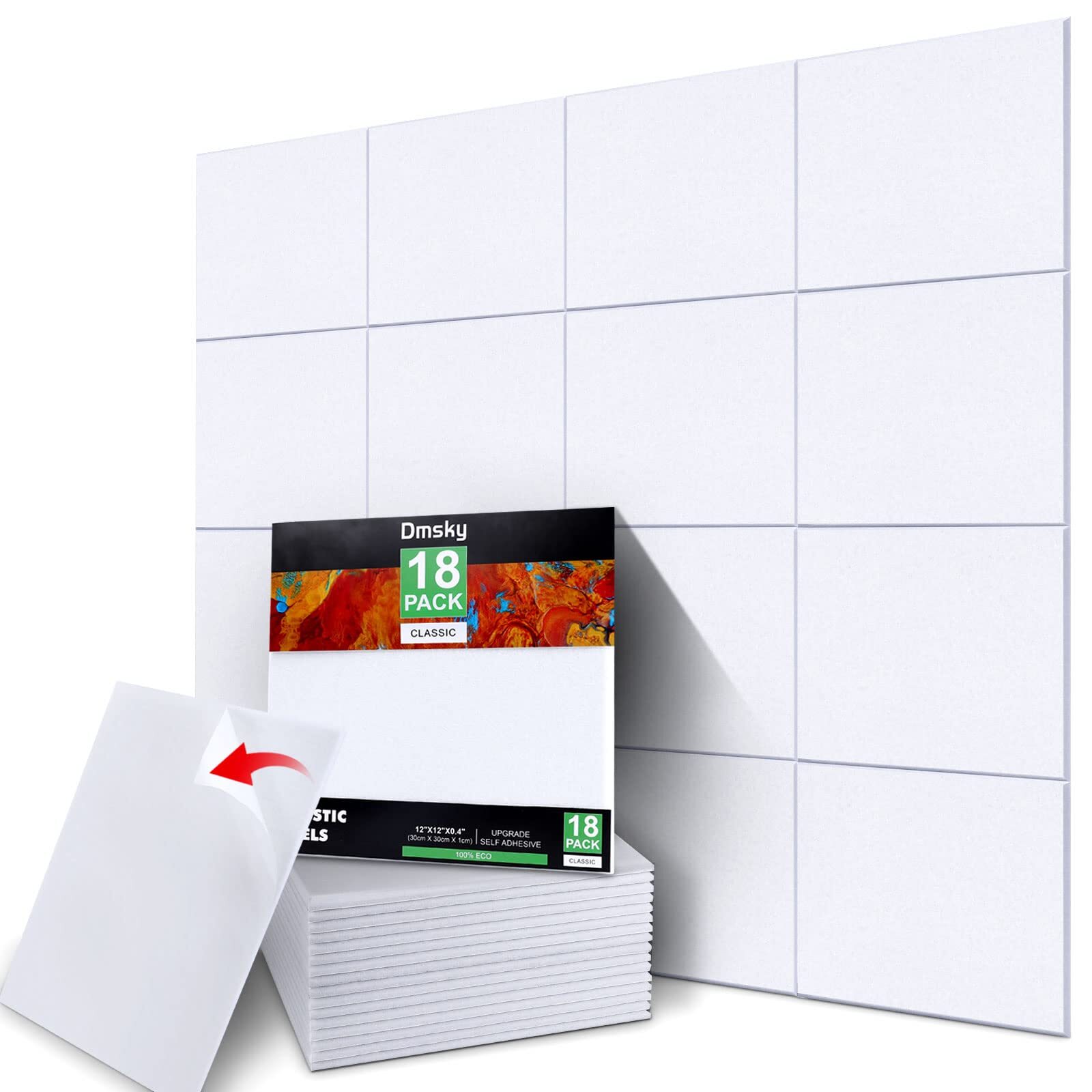 18 Pack White Acoustic Panels 12"X12"X 0.4"Soundproof Wall Panels Wall Decora...