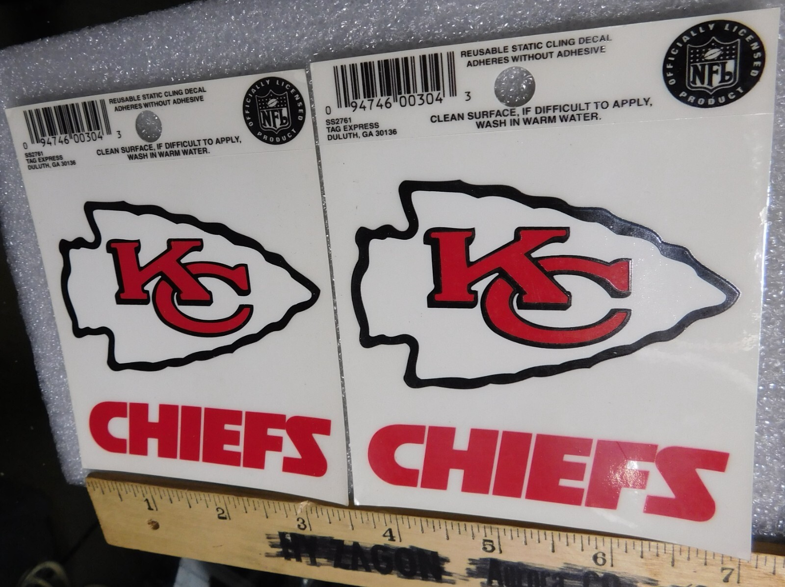 Kansas City Chiefs 2 piece Small Static Cling Window Decal Sticker  3" x 4" NFL