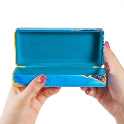 Sunglasses Case Hard Shell Large for sunglasses Marble Pattern Blue + Yellow