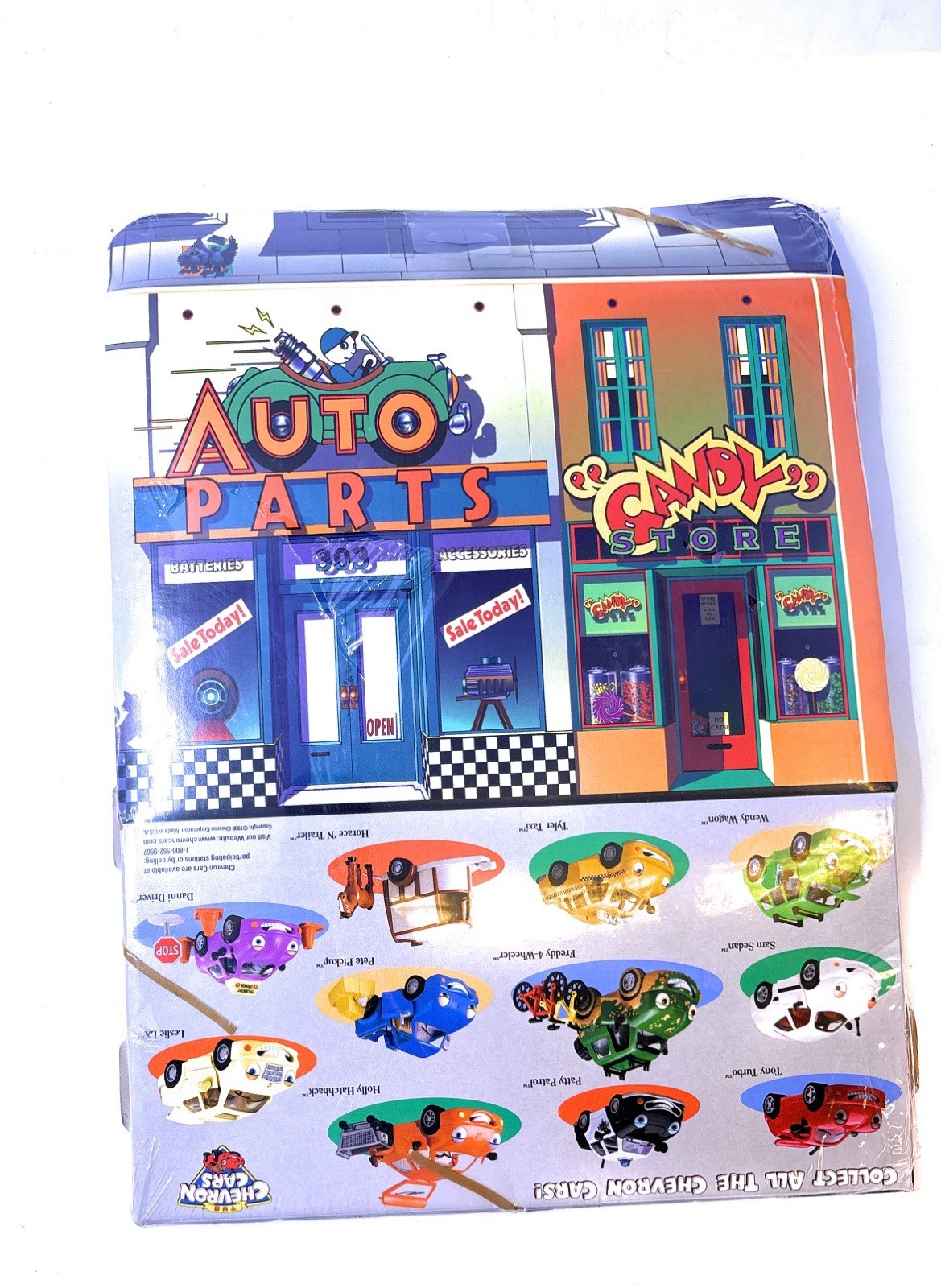 Vintage Chevron Cars Toy Car Carrying Case cardboard garage gas station holds 6