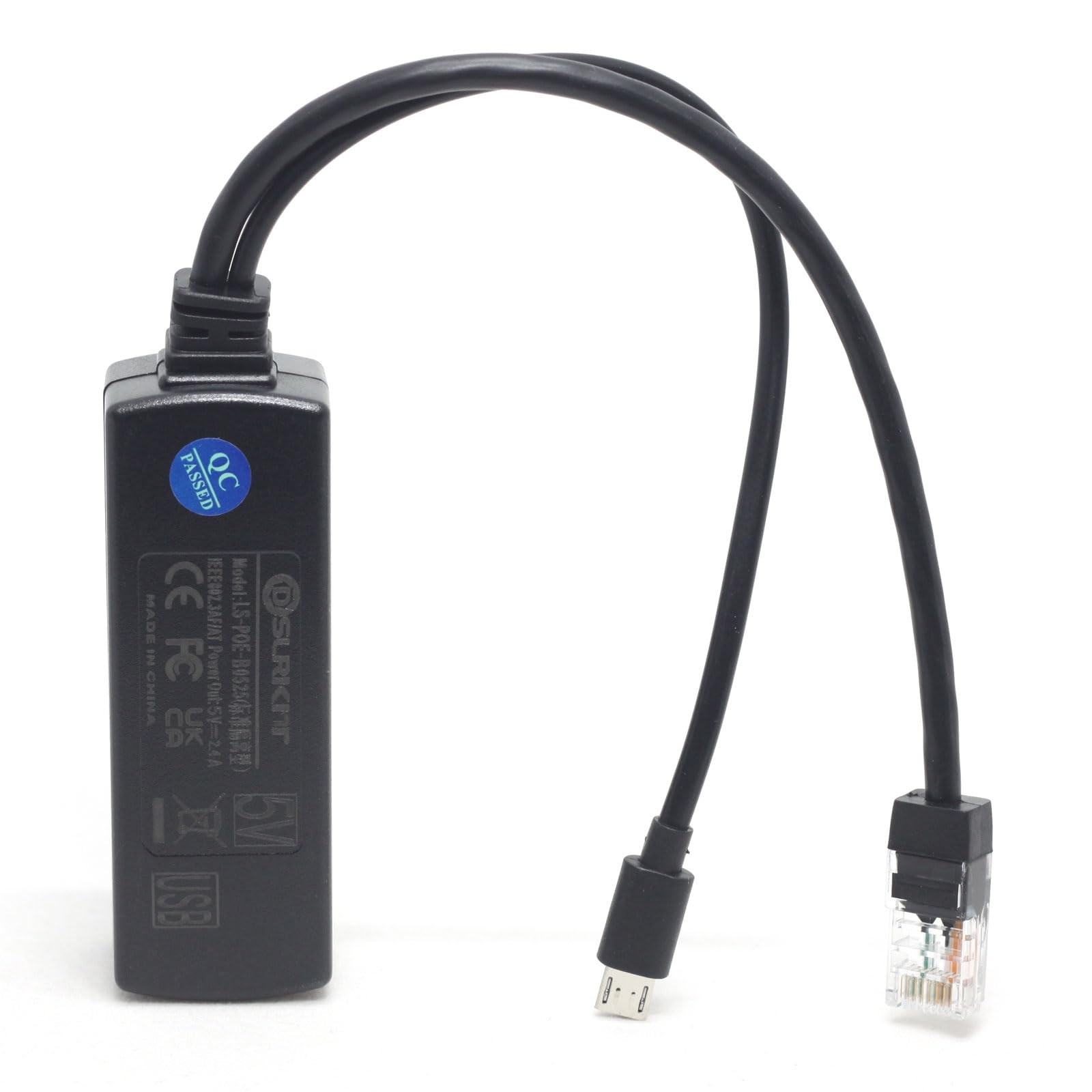 Active PoE Splitter Power Over Ethernet 48V to 5V 2.4A Micro USB Raspberry