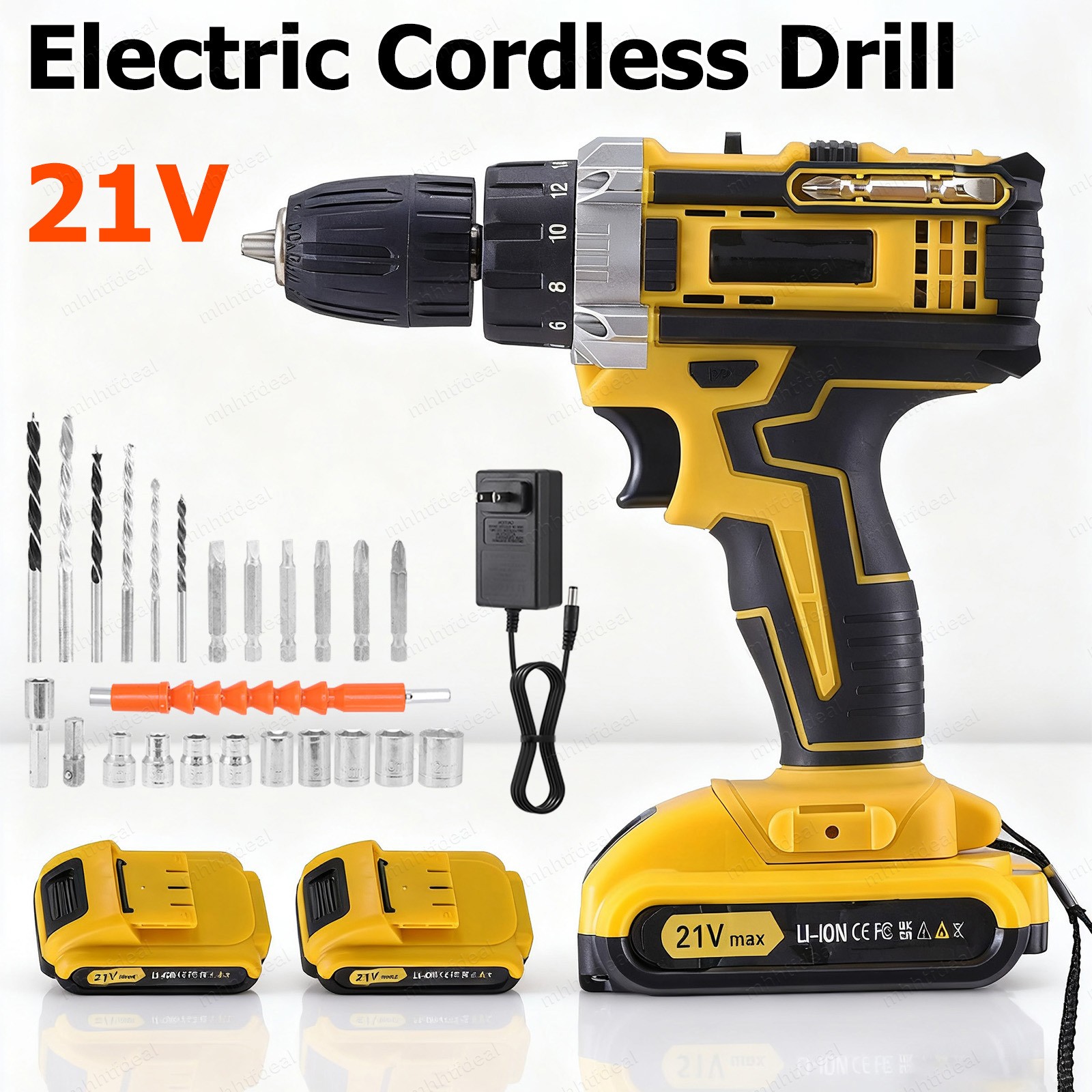 21V Cordless Hammer Drill Set Electric Impact Driver Screwdriver with 2 Battery