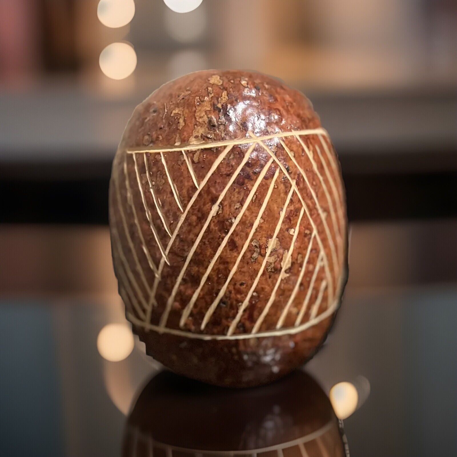 Vintage Peruvian Gourd Rattle Hand Carved Original