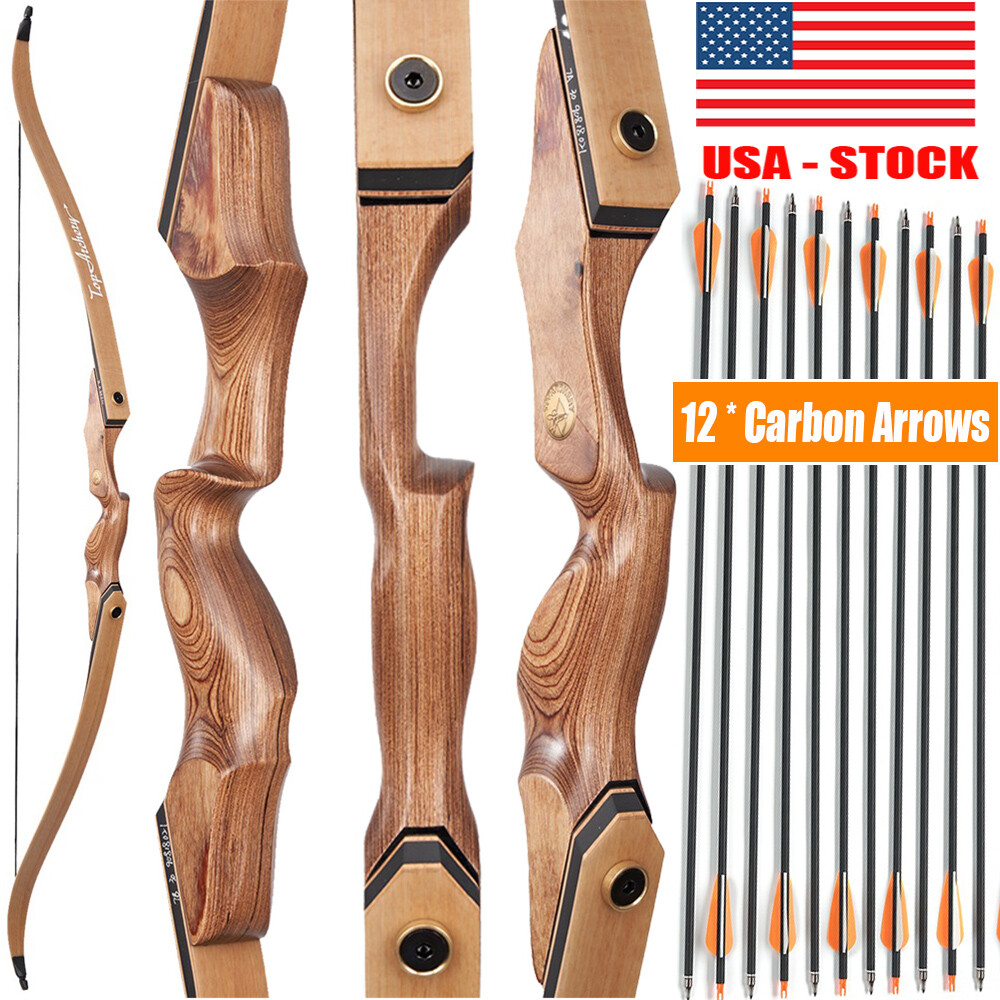 30-50# Wooden Riser Archery 60" Takedown Recurve Bow RH for Adult Hunting Target