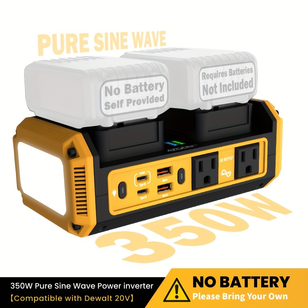 350W Pure Sine Wave Power Inverter for Dewalt 20V Max Battery AC Outlet USB-C PD